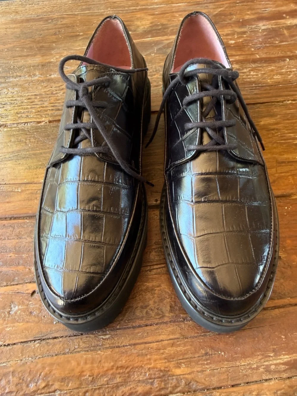 UNREAL  FIELDS STEP UP BLACK PLATFORM CREEPERS CROCODILE -EMBOSSED 39/8.5USA NEW